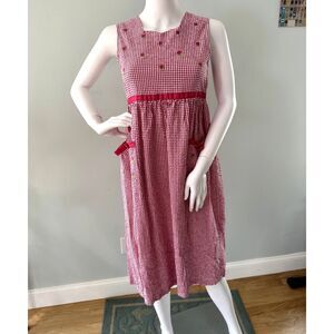 Vintage Pink Gingham Tulip Cottagecore Dress Sleeveless Midi Bow Pockets JR S